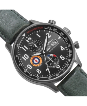 Shop Avi-8 Men's Hawker Hurricane Chronograph Dark Green Genuine Leather Strap Watch 42mm