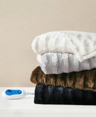 Duke Ribbed Electric Faux-Fur Throw, 50" x 70"