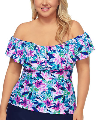 Island Escape Plus Size Off The Shoulder Tankini Top, Created for Macy ...