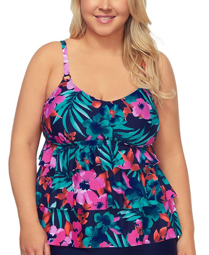 Island Escape Plus Size Tiered Tankini Top, Created for Macy's - Macy's