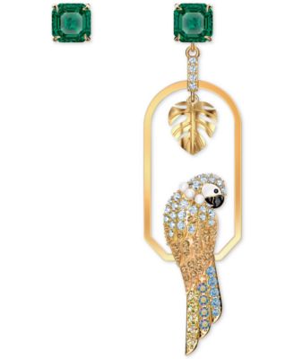 Swarovski - Gold-Tone Tropical Parrot & Green Stone Drop Earrings