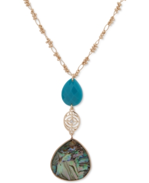 image of lonna & lilly Gold-Tone Blue-Green & Abalone Long Necklace, 32