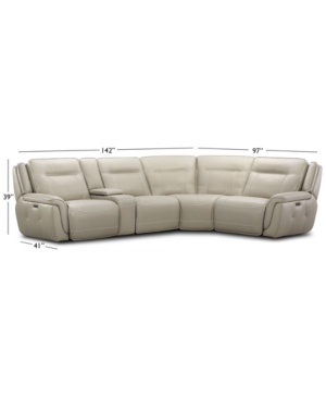Furniture Lenardo 5-pc. Leather Sectional With 3 Power Motion Recliners And Console, Created For Macy's In Ivory