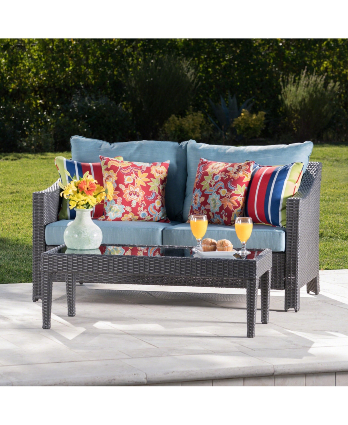 Noble House Antibes Outdoor 2pc Wicker Seating Set In Gray