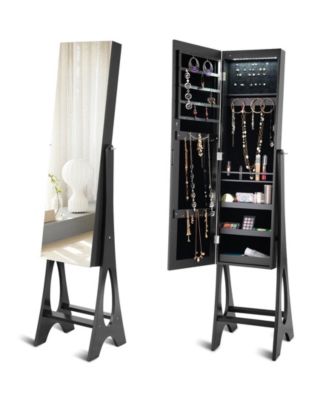 LED Jewelry Cabinet Organizer Bevel Edge Mirrored Standing