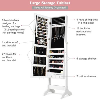 Mirrored Jewelry Cabinet Storage Organizer  Box Drawers