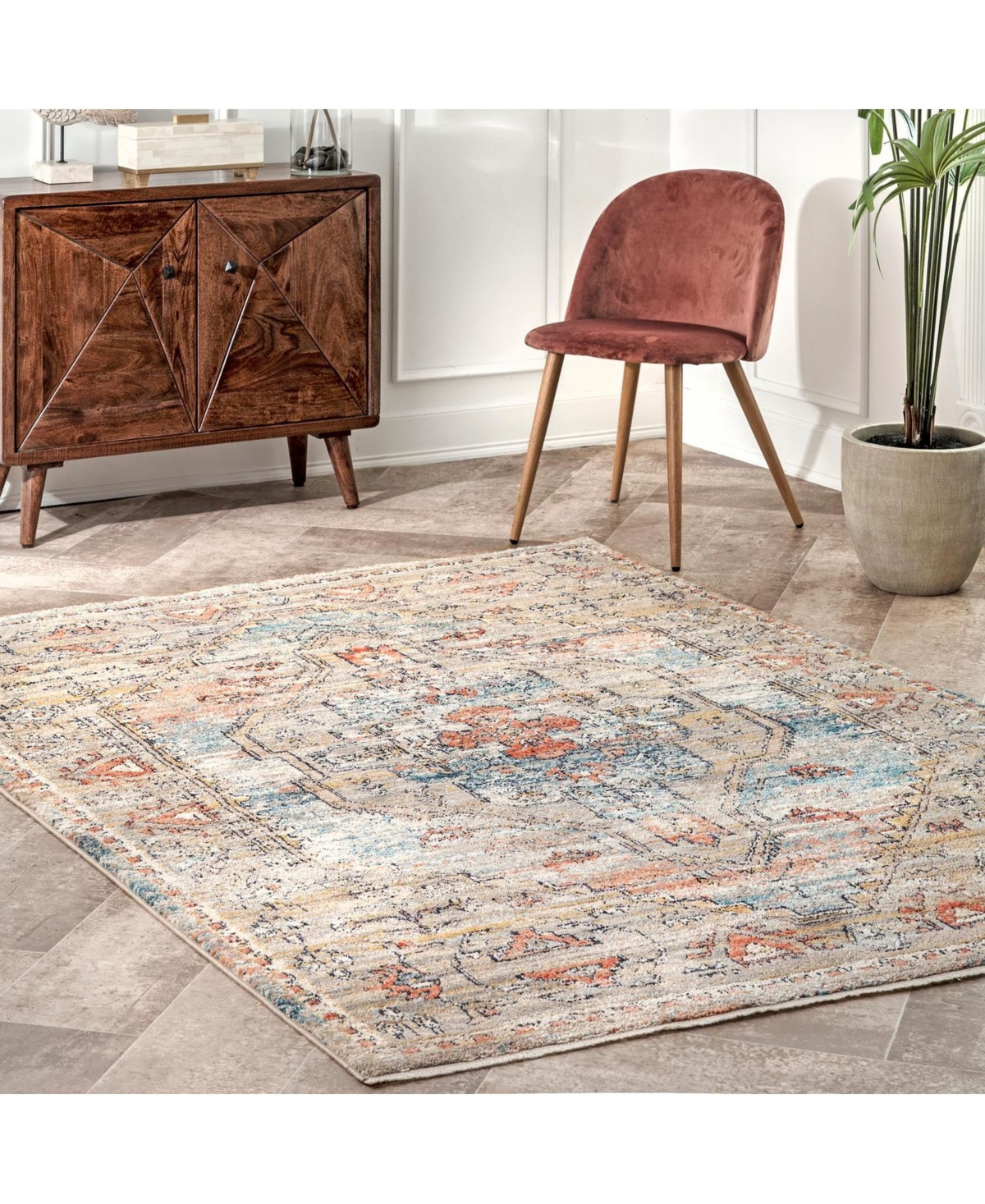 nuLoom Delicate Prima Persian Vintage-InspiredArea Rug - Beige