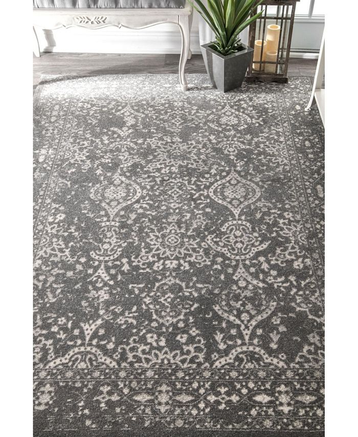 nuLoom Bodrum Oriental VintageInspired Odell Silver 4' x 6' Area Rug