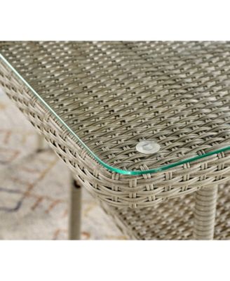 Windham All-Weather Wicker Outdoor Cocktail Table with Glass Top