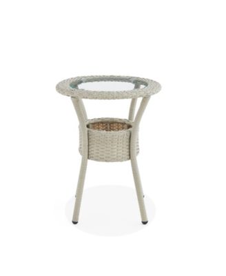 Haven All-Weather Wicker Set Outdoor Recliners with Ottomans and Round Glass Top Accent Table