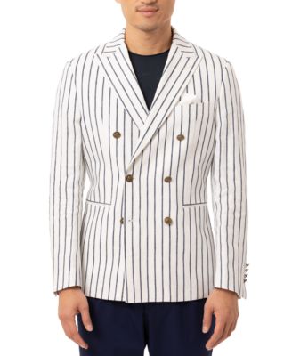 Tallia - Men's Slim-Fit Navy Blue/White Vertical Stripe Double-Breasted Sport Coat