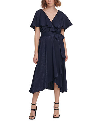 DKNY Flutter-Cape Dress With Textured Fabric - Macy's