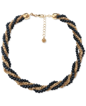 image of Charter Club Gold-Tone Chain & Colored Imitation Pearl Bead Twist Multi-Row Collar Necklace, 17