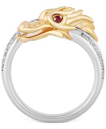 Enchanted Disney Fine Jewelry - Diamond (1/4 ct. t.w.) & Rhodolite Garnet (1/20 ct. t.w.) Mulan Dragon Ring in 14k Gold & Sterling Silver