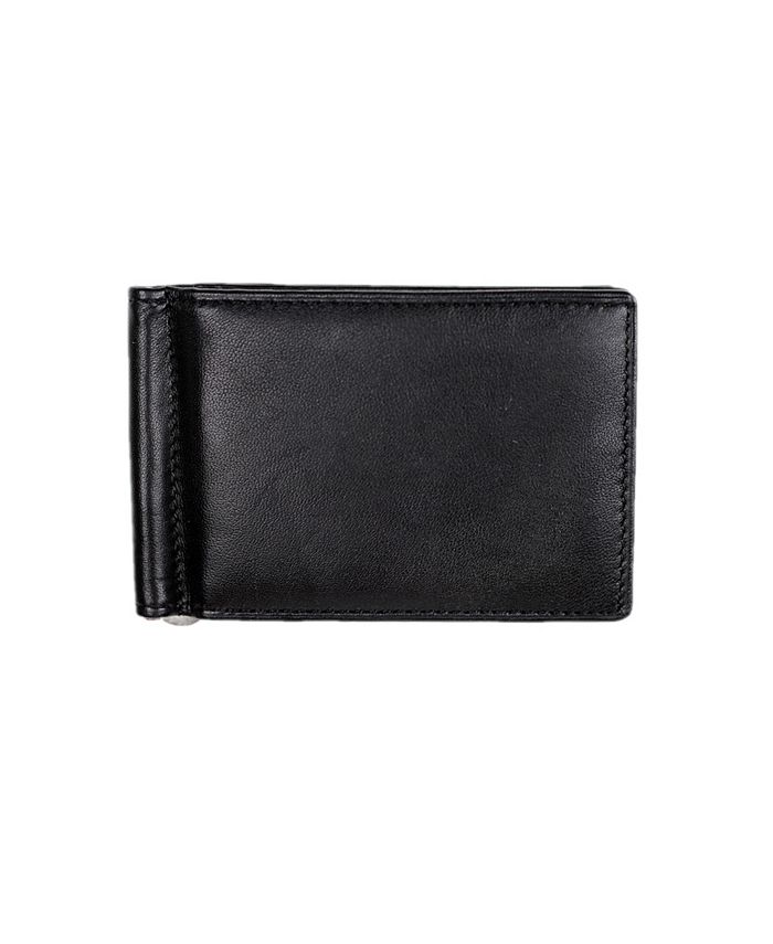 CHAMPS Men's Genuine Leather Bill Fold Money Clip with Center Card ...