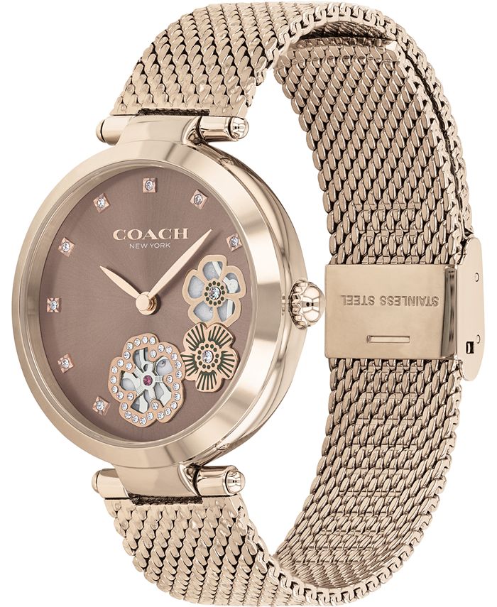 COACH Women's Park Carnation GoldTone Stainless Steel Mesh Bracelet Watch 34mm Macy's