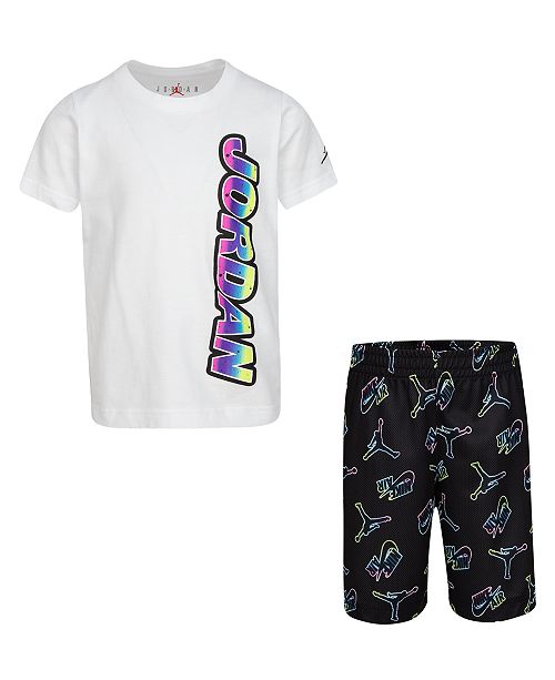 Jordan Toddler Boys 2 Pc Neon Graphic T Shirt And Printed Mesh