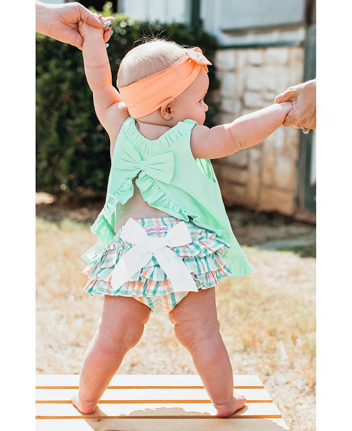 RuffleButts Baby Girl Swing Top and Presley Plaid Ruffle Bloomer Set