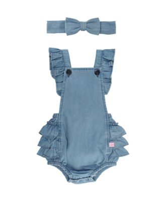 denim ruffle romper