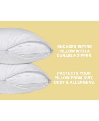 Circles Home 100% Cotton Breathable Pillow Protector with Zipper – White (2 Pack)