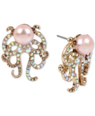 Betsey Johnson - Gold-Tone Pav&eacute; & Imitation Pearl Octopus Button Earrings
