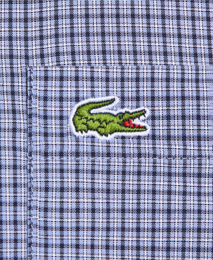 Lacoste Mens Long Sleeve Regular Fit Gingham Button Down Poplin Shirt