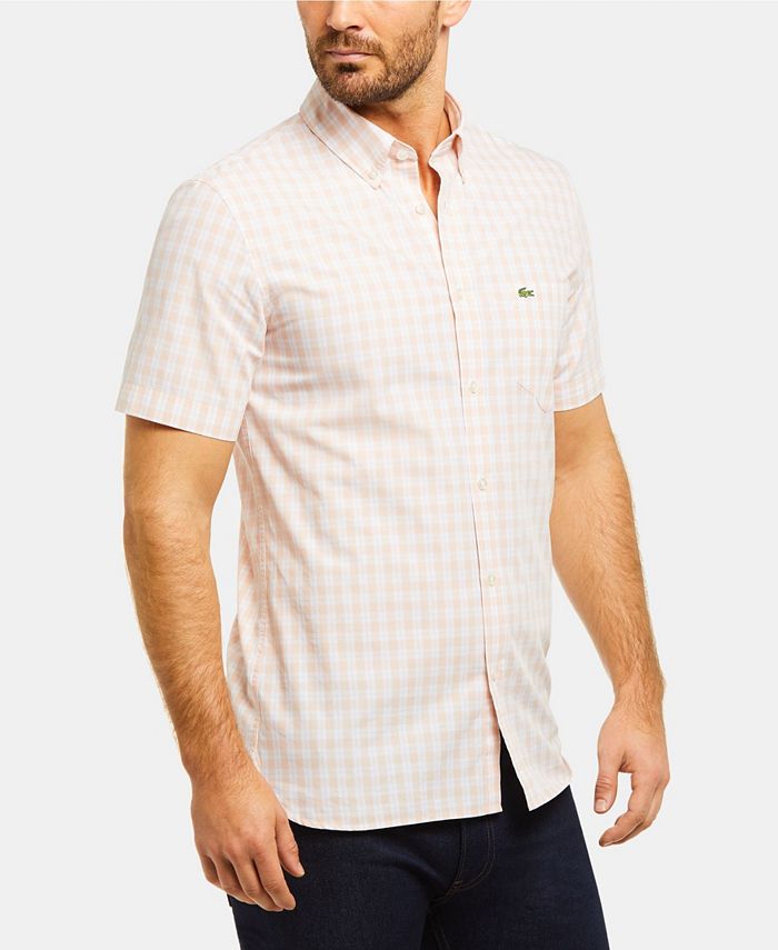 Lacoste Men's Slim Fit Short Sleeve Check Poplin Shirt - Macy's