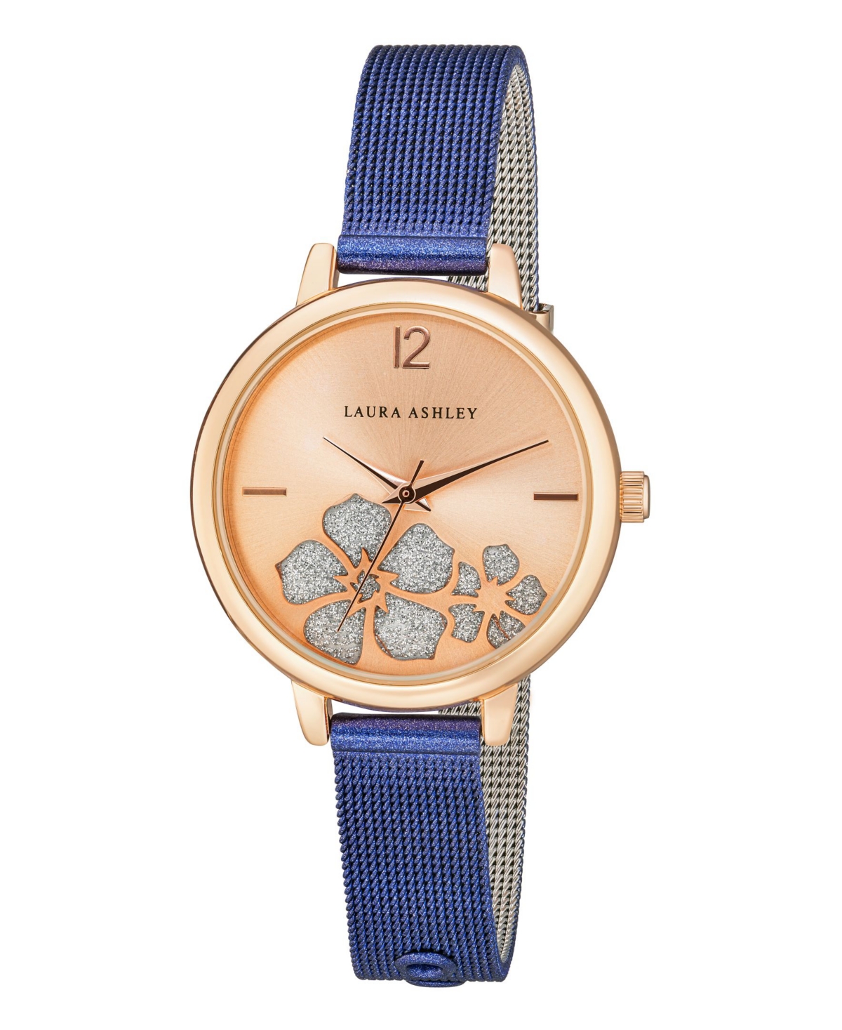 Women's Sunray Floral Stone Dial Blue Alloy Bracelet Watch 34mm - Blue