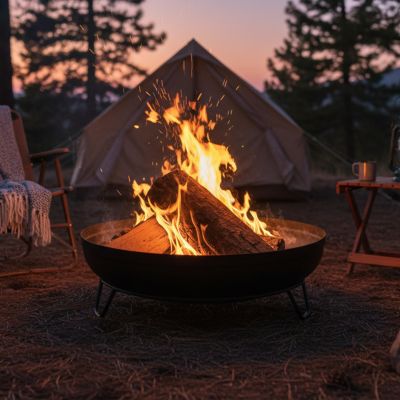 Outdoor Camping or Backyard Steel with Heat-Resistant Finish Fire Pit Bowl on Stand - 23" - Black