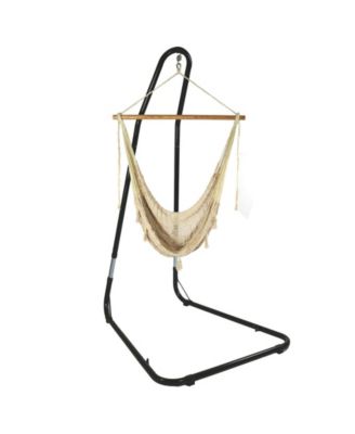 Large Cotton/Nylon Outdoor Mayan Hammock Chair with Adjustable Stand - 330 lb Weight Capacity - Natural