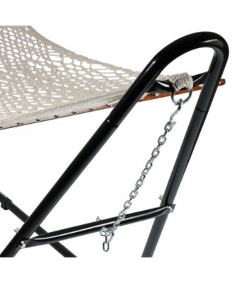 Cotton Double Wide 2-Person Rope Hammock with Spreader Bars and Multi-Use Steel Stand - 450 lb Weight Capacity - White