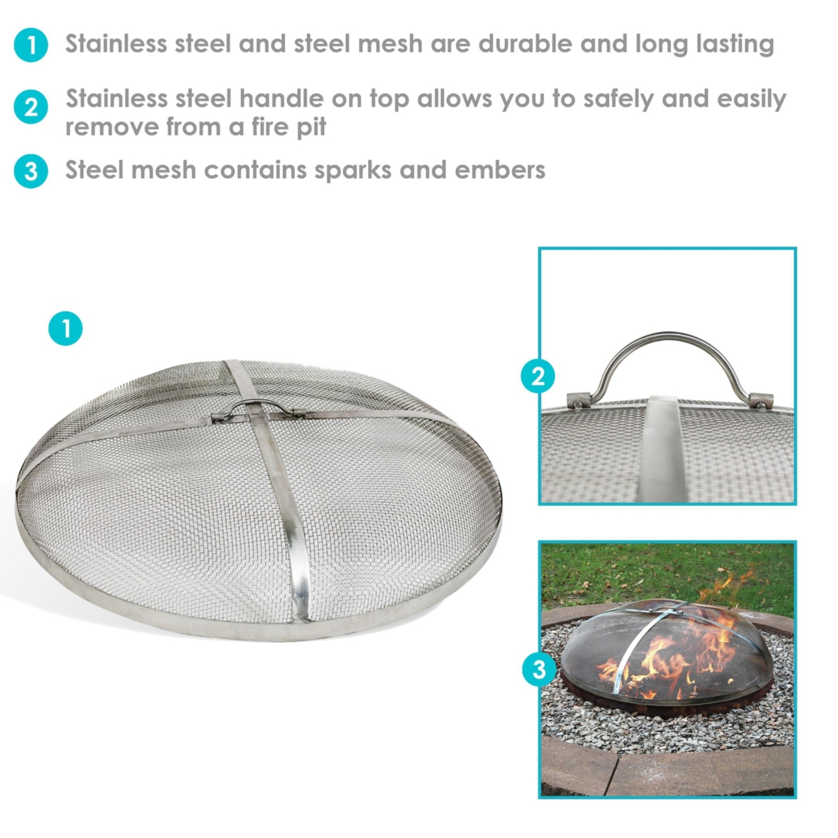 Outdoor Heavy-Duty Steel Mesh Round Camp Fire Pit Spark Screen Lid with Grabber Ring Top
