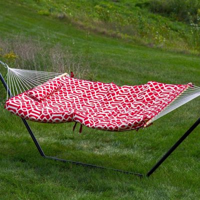 Cotton Rope Freestanding Hammock with Spreader Bar with Portable Steel Stand and Pad and Pillow Set - 12' Stand