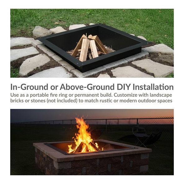Sunnydaze Decor Large Square Fire Pit Ring Insert DIY Fire ...