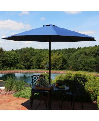 Outdoor Aluminum Patio Umbrella with Fade-Resistant Canopy and Auto Tilt and Crank - 9' - Navy Blue