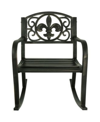 Traditional Fleur-de-Lis Design Cast Iron and Steel Outdoor Rocking Chair