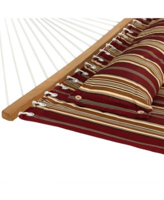 Outdoor 2-Person Quilted Fabric Hammock with Spreader Bars and Freestanding Stand