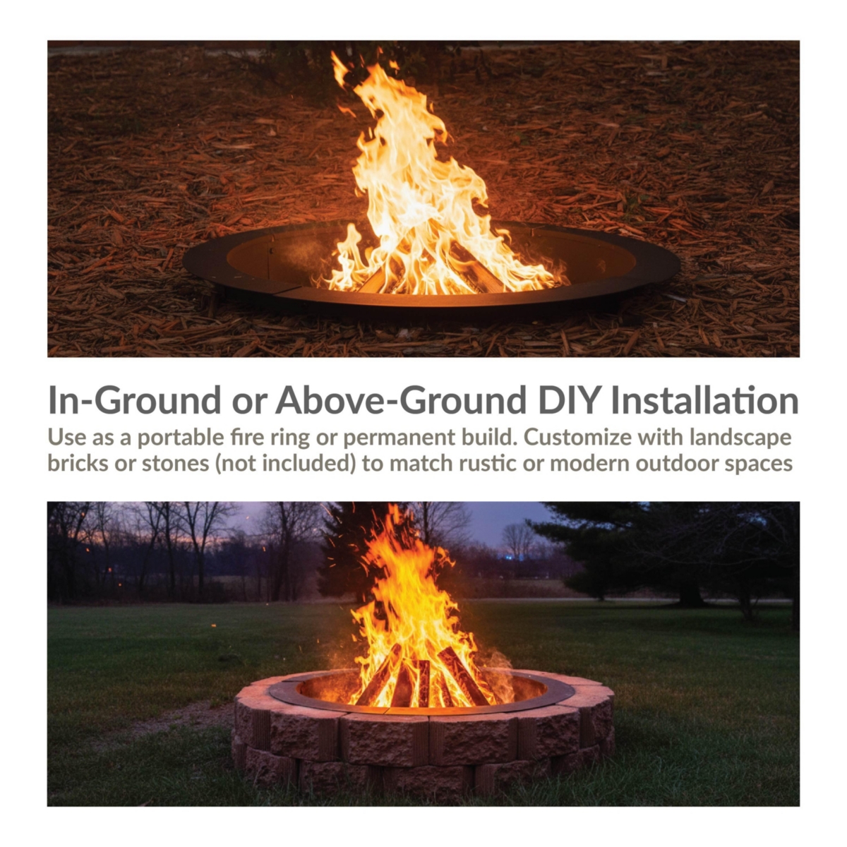 Outdoor Heavy-Duty Steel Portable Above Ground or In-Ground Round Fire Pit Liner Ring