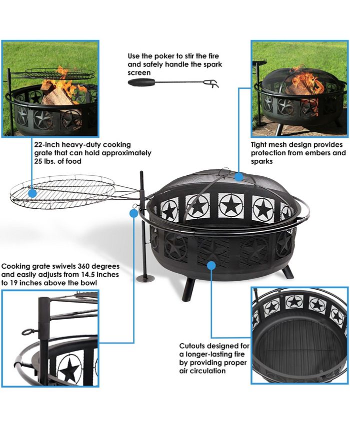 Sunnydaze Decor Large All Star Fire Pit Bowl with BBQ Cooking Grate and ...