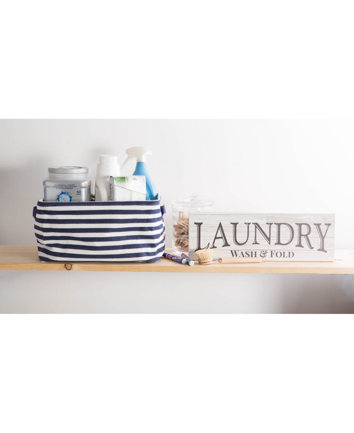 Design Imports Polyethylene Coated Herringbone Woven Cotton Laundry Bin Stripe French Rectangle Set of 3