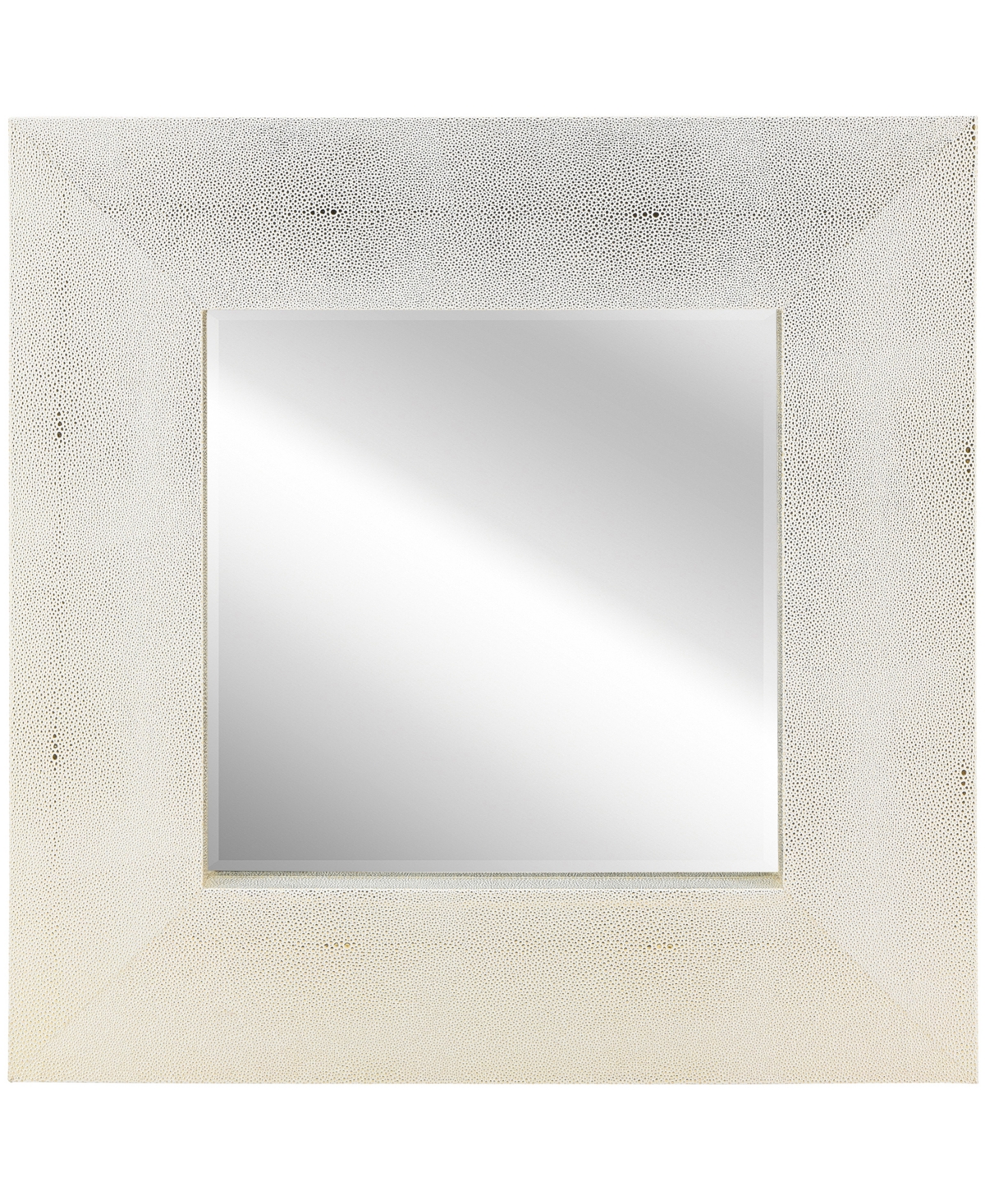 Beveled Wall Mirror Metallic Faux Shagreen Leather Framed Leaner, 30" x 30" x 3" - White