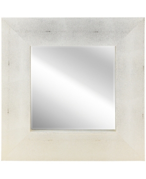 Empire Art Direct Beveled Wall Mirror Metallic Faux Shagreen Leather Framed Leaner, 30" X 30" X 3" In White