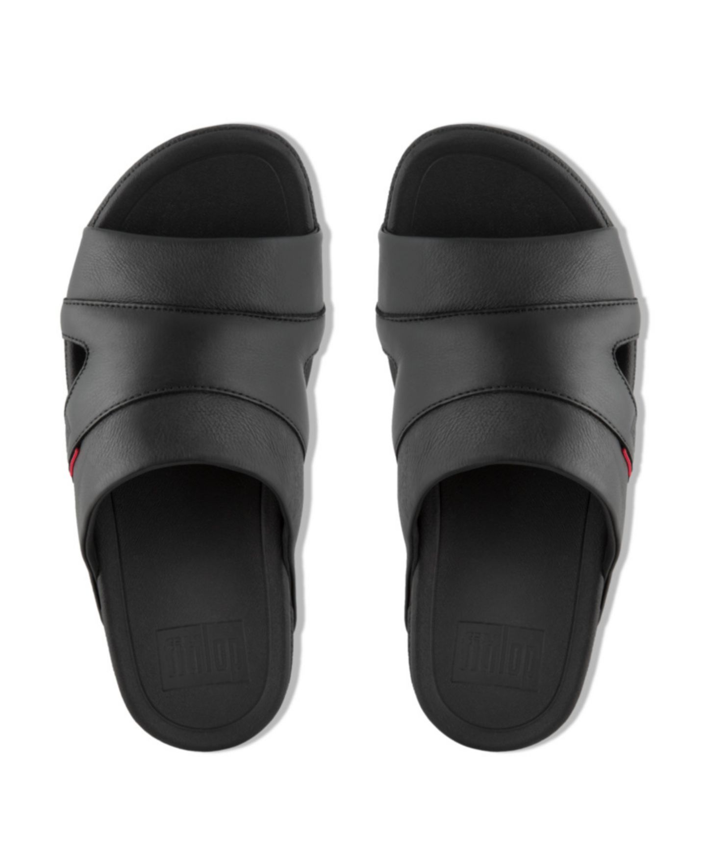 Мужские сандалии FitFlop Freeway Pool Slide in Leather, цвет: Чёрный — фото 4