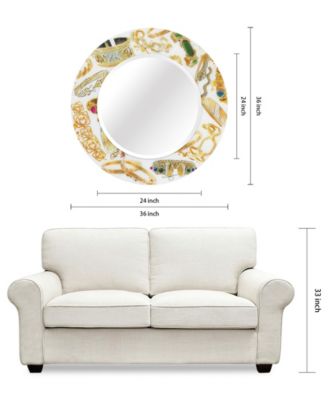 Gold Charm Round Beveled Wall Mirror on Free Floating Reverse Printed Tempered Art Glass, 36" x 36" x 0.4"