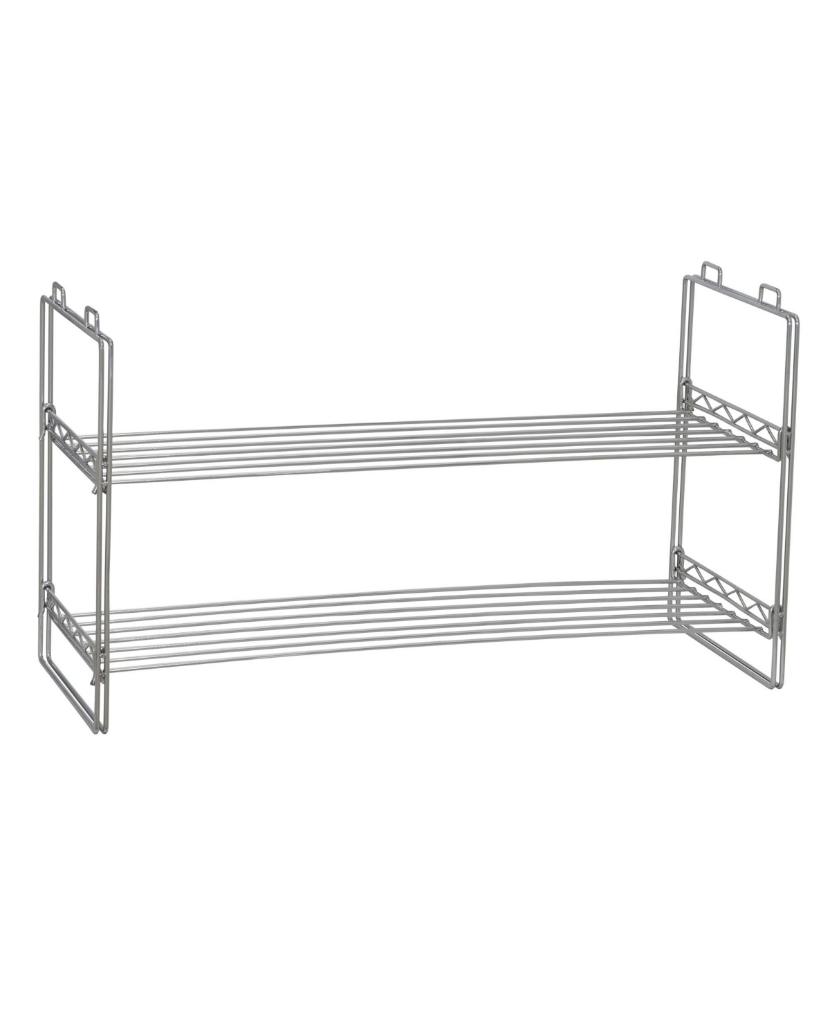 2 Tier Shoe Rack, Stackable Wire Frame, Holds 6 to 8 Pairs of Shoes, Great for Smaller or Larger Footwear, Additional Shelving, Chromelike Finish