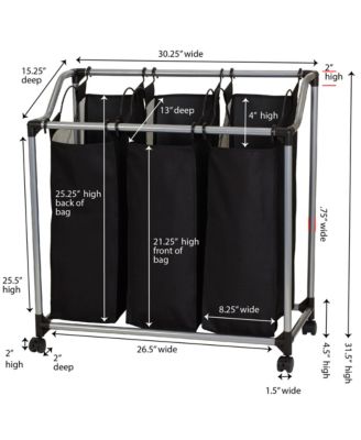Household Essentials Rolling Triple Laundry Sorter 