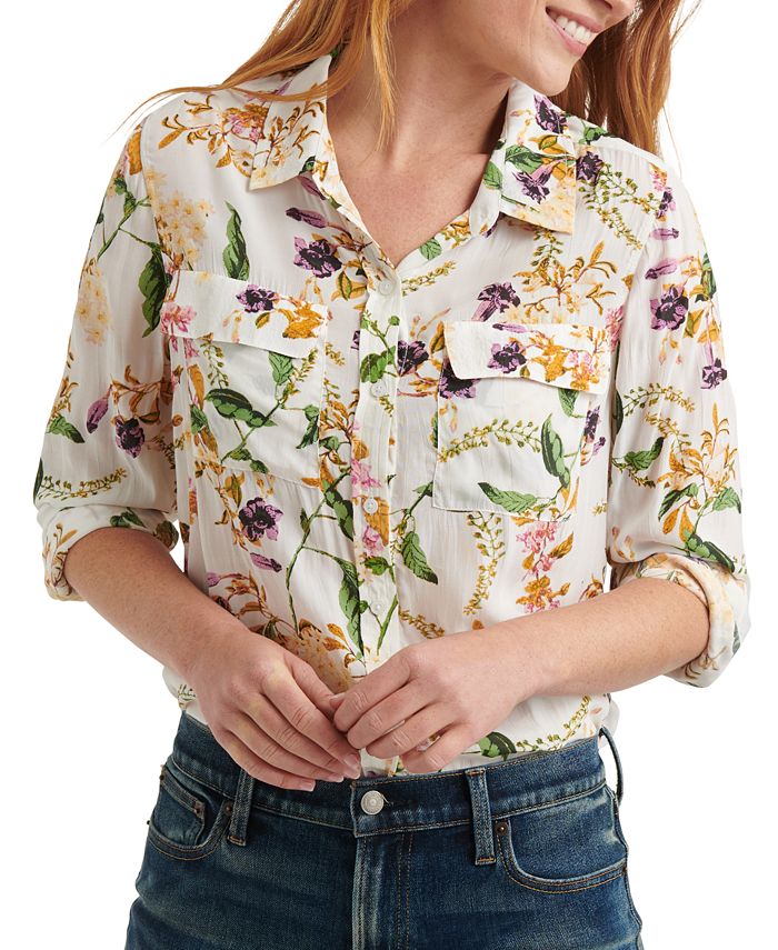 Lucky Brand Women's Floral-Print Short-Sleeve V-Neck Blouse - Macy's