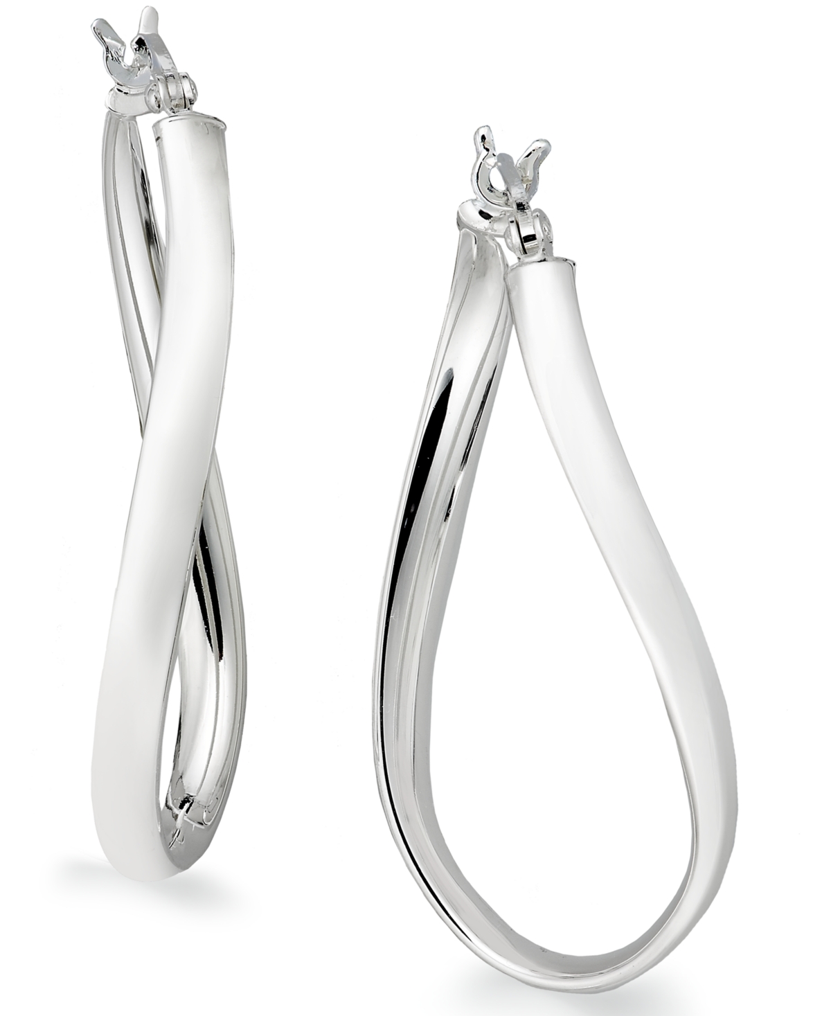 Large Sterling Silver Wave Hoop Earrings, 1.5" - Silver
