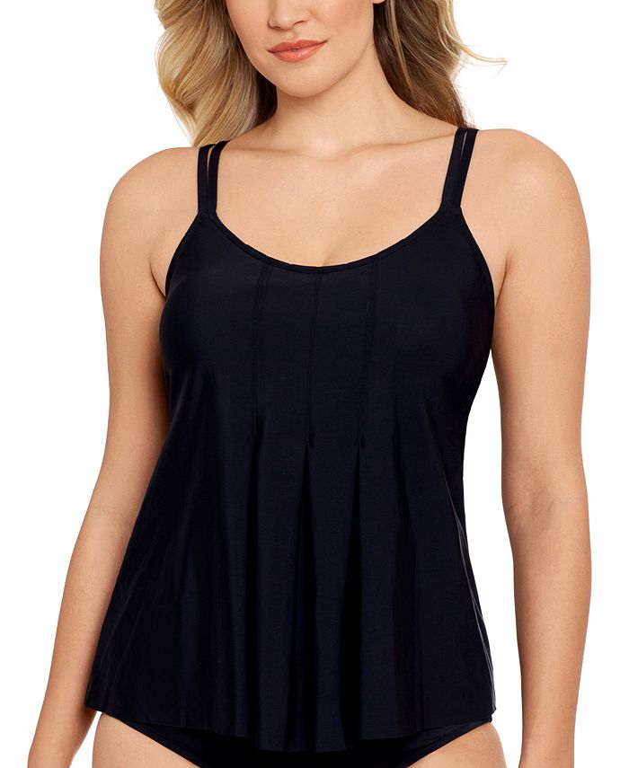 Swim Solutions Solid Pleat Front Tankini Top, Created for Macy's - Macy's