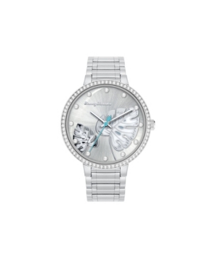 image of Tommy Bahama Women-s Shimmery Fronds Crystal Silver-Tone Stainless Steel Bracelet Watch, 36mm